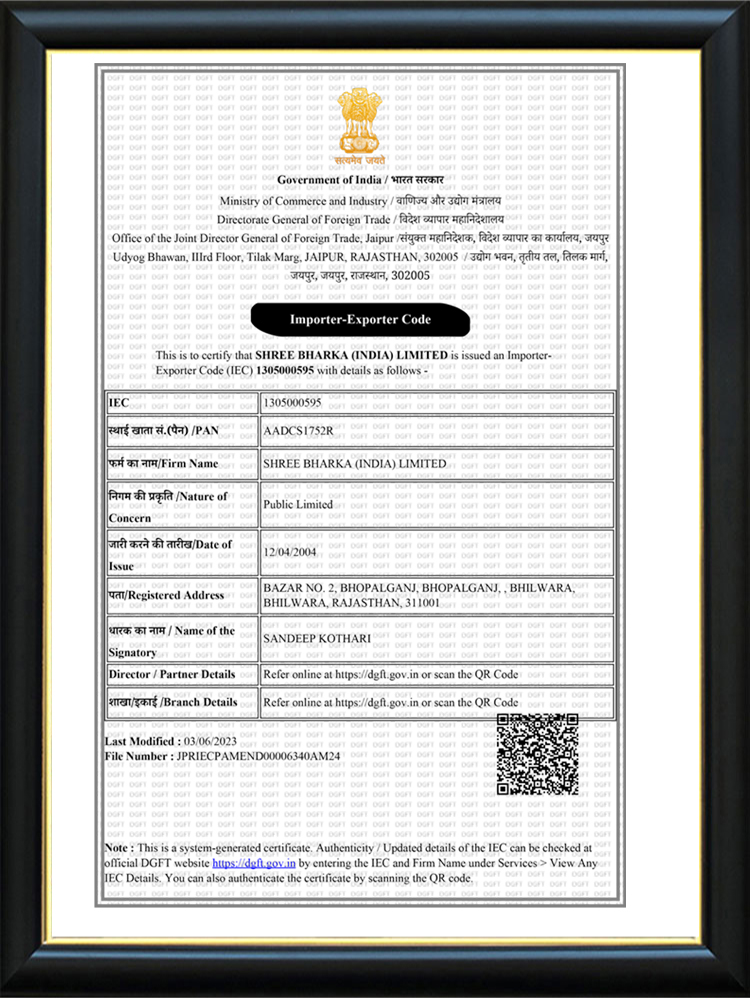 Export Import Certificate